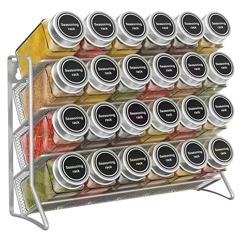 Space-Saving 4-Tier Wall-Mounted Carbon Steel Spice Rack