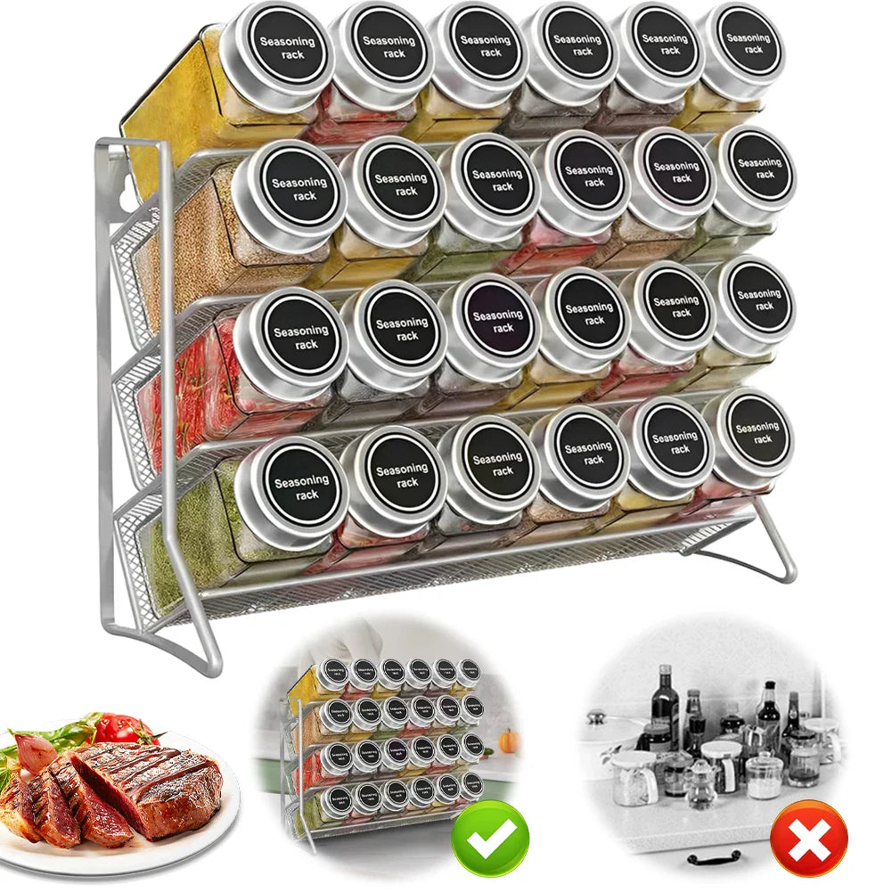Space-Saving 4-Tier Wall-Mounted Carbon Steel Spice Rack