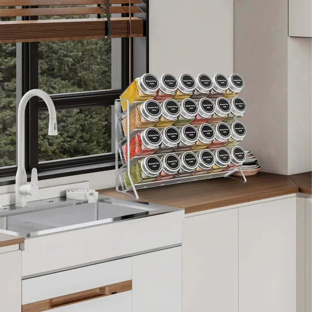 Space-Saving 4-Tier Wall-Mounted Carbon Steel Spice Rack