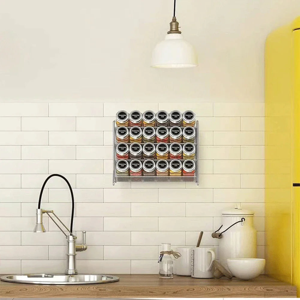 Space-Saving 4-Tier Wall-Mounted Carbon Steel Spice Rack