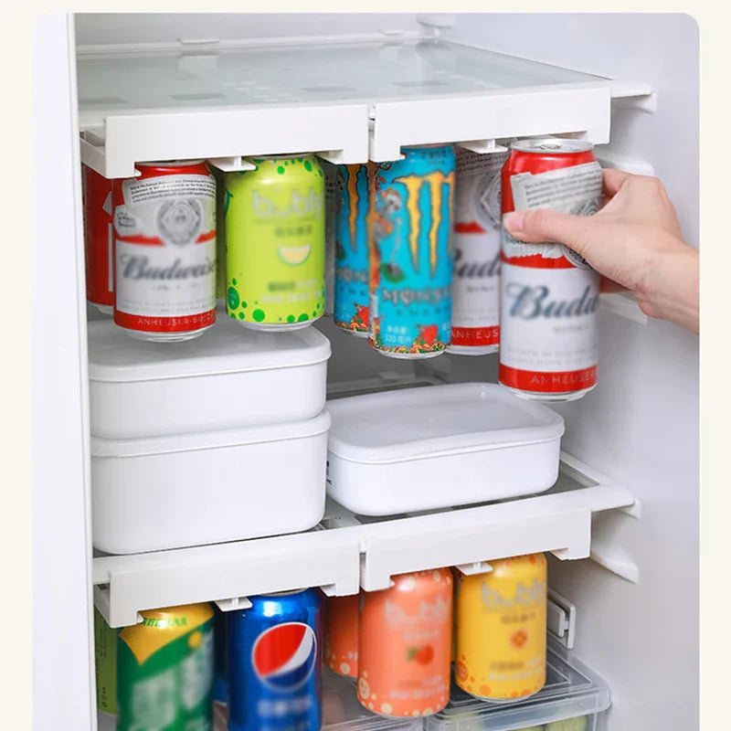 Space-Saving Adjustable Sliding Fridge Can Rack