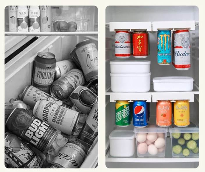 Space-Saving Adjustable Sliding Fridge Can Rack