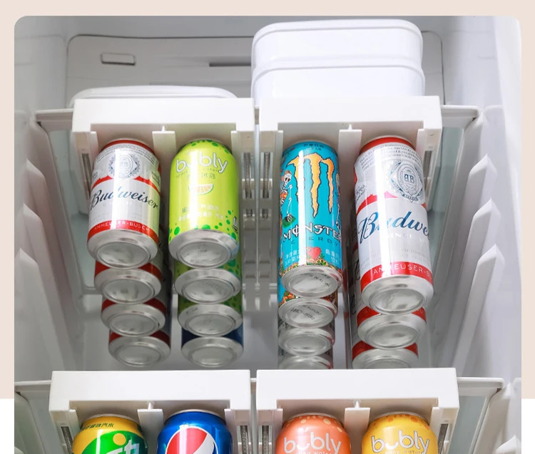 Space-Saving Adjustable Sliding Fridge Can Rack