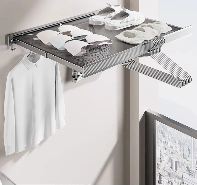 Space-Saving Anodized Aluminum Folding Wall Coat & Towel Rack
