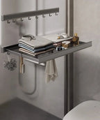 Space-Saving Anodized Aluminum Folding Wall Coat & Towel Rack