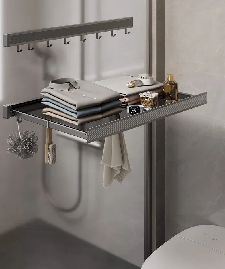 Space-Saving Anodized Aluminum Folding Wall Coat & Towel Rack