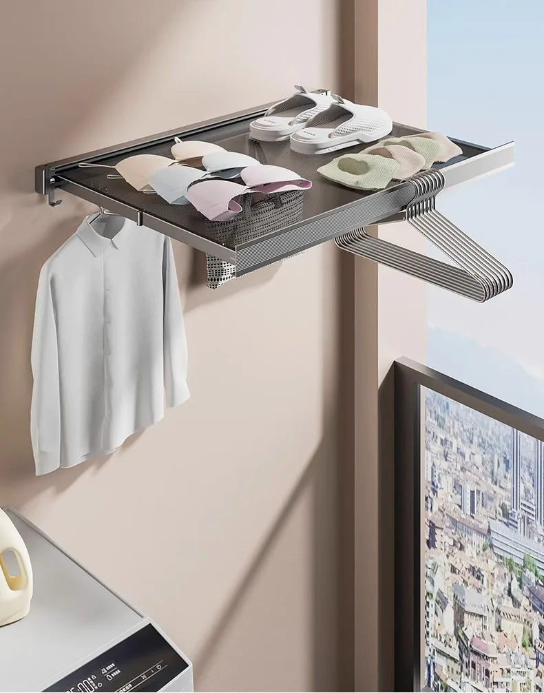 Space-Saving Anodized Aluminum Folding Wall Coat & Towel Rack