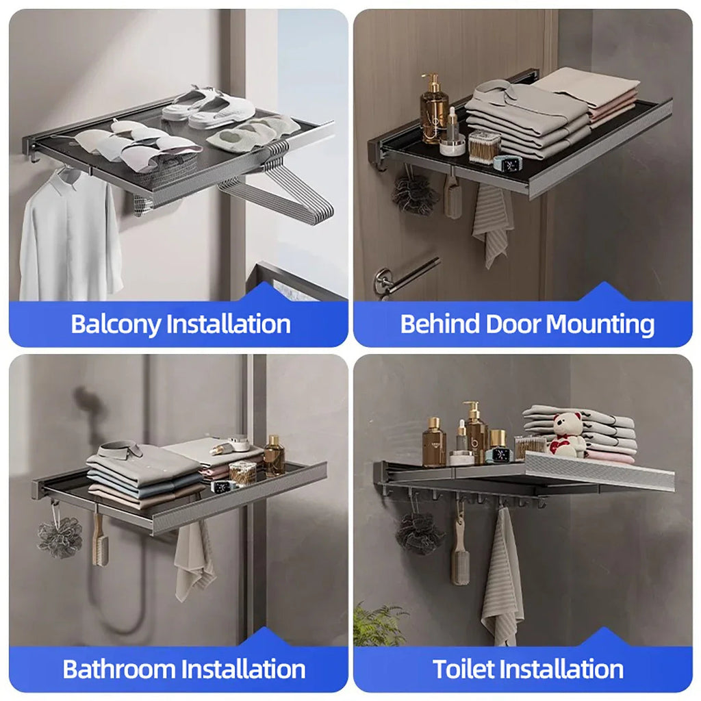 Space-Saving Anodized Aluminum Folding Wall Coat & Towel Rack