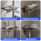 Space-Saving Anodized Aluminum Folding Wall Coat & Towel Rack