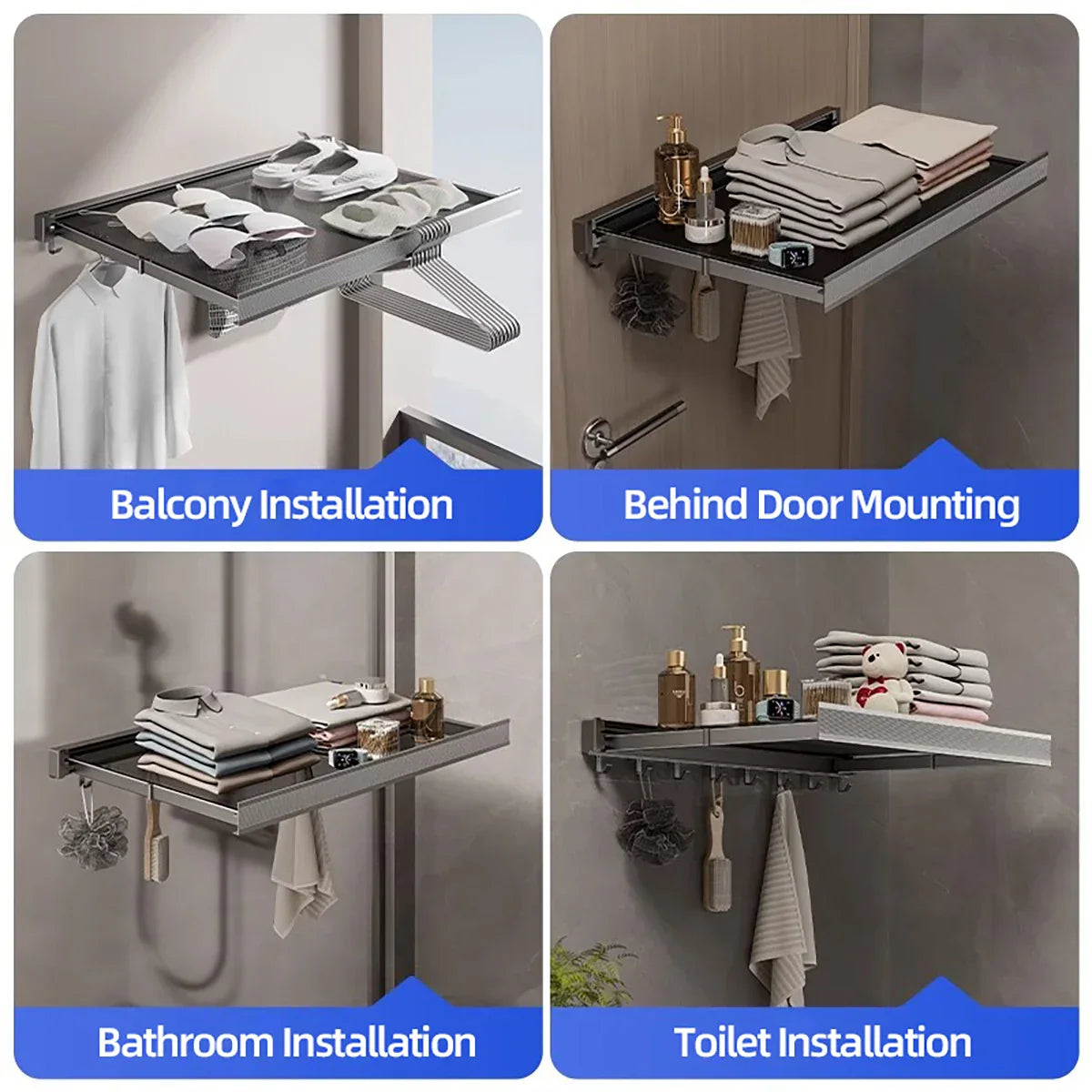Space-Saving Anodized Aluminum Folding Wall Coat & Towel Rack