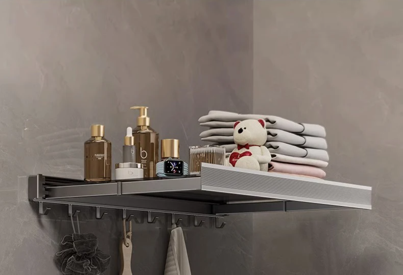 Space-Saving Anodized Aluminum Folding Wall Coat & Towel Rack