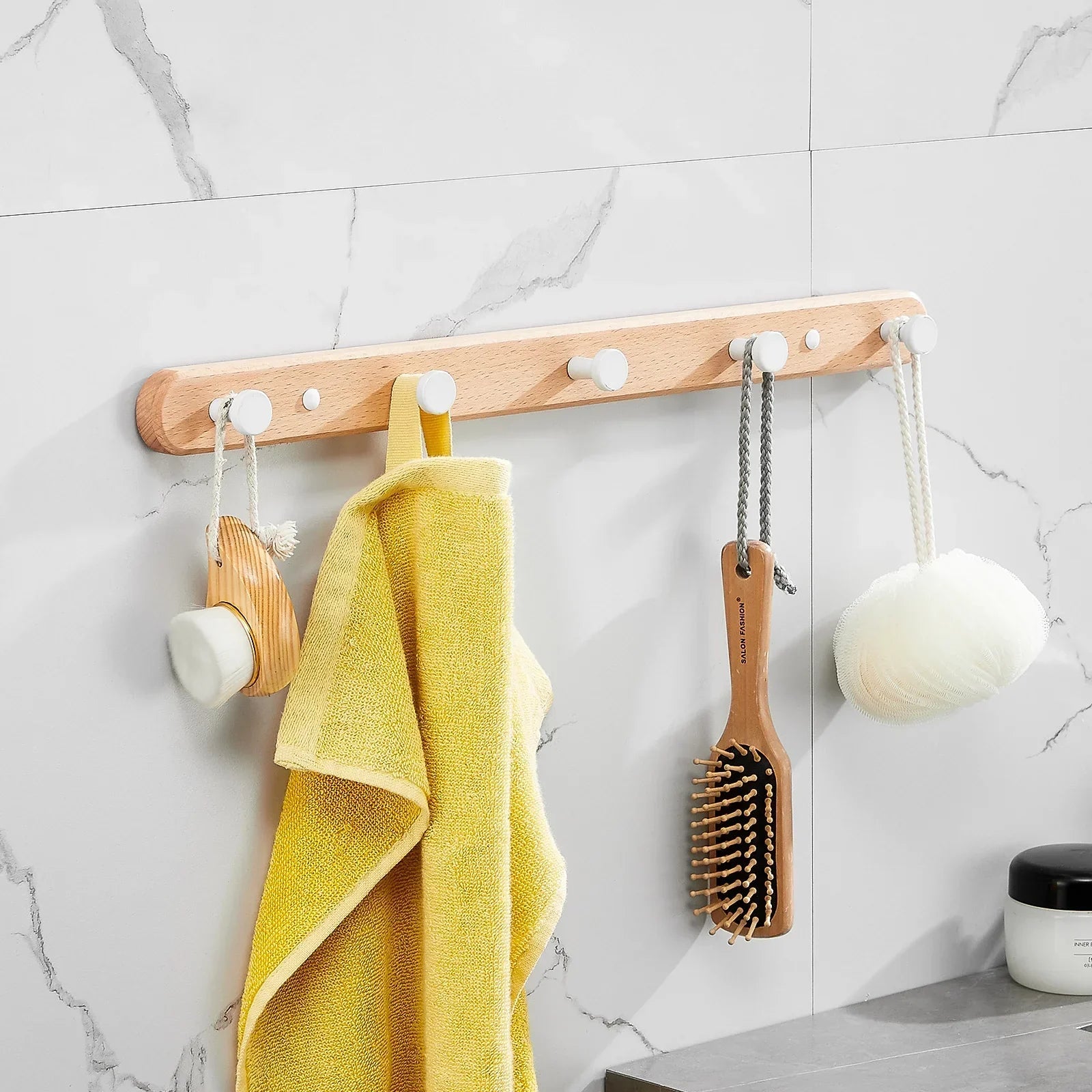 Space-Saving Black Wood 5-Hook Wall Rack (Nail Mount)