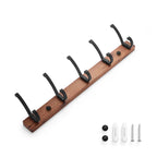 Space-Saving Black Wood 5-Hook Wall Rack (Nail Mount)