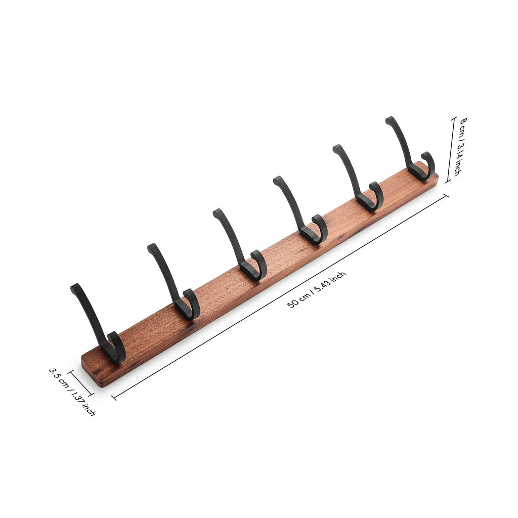 Space-Saving Black Wood 5-Hook Wall Rack (Nail Mount)