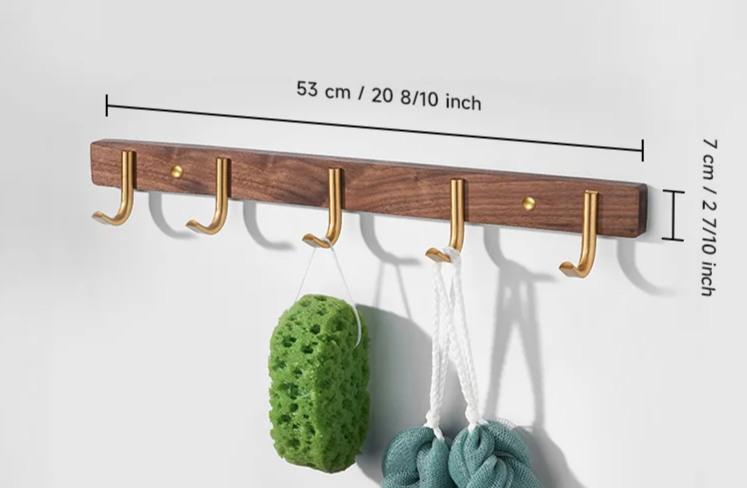 Space-Saving Black Wood 5-Hook Wall Rack (Nail Mount)