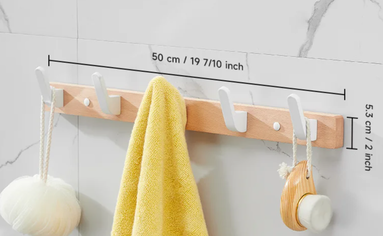 Space-Saving Black Wood 5-Hook Wall Rack (Nail Mount)