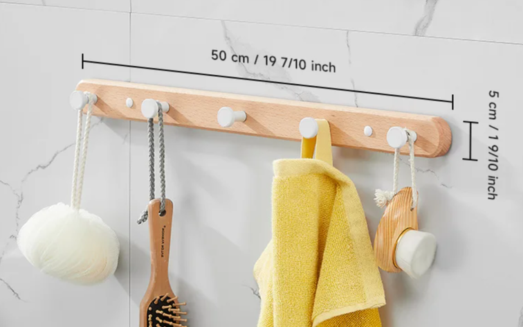 Space-Saving Black Wood 5-Hook Wall Rack (Nail Mount)