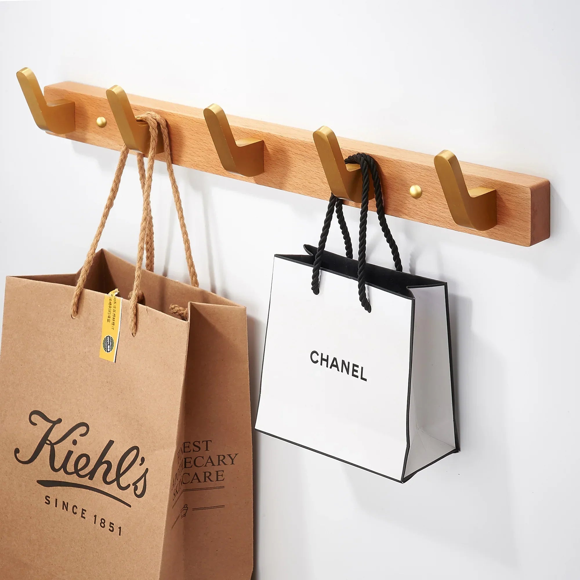 Space-Saving Black Wood 5-Hook Wall Rack (Nail Mount)