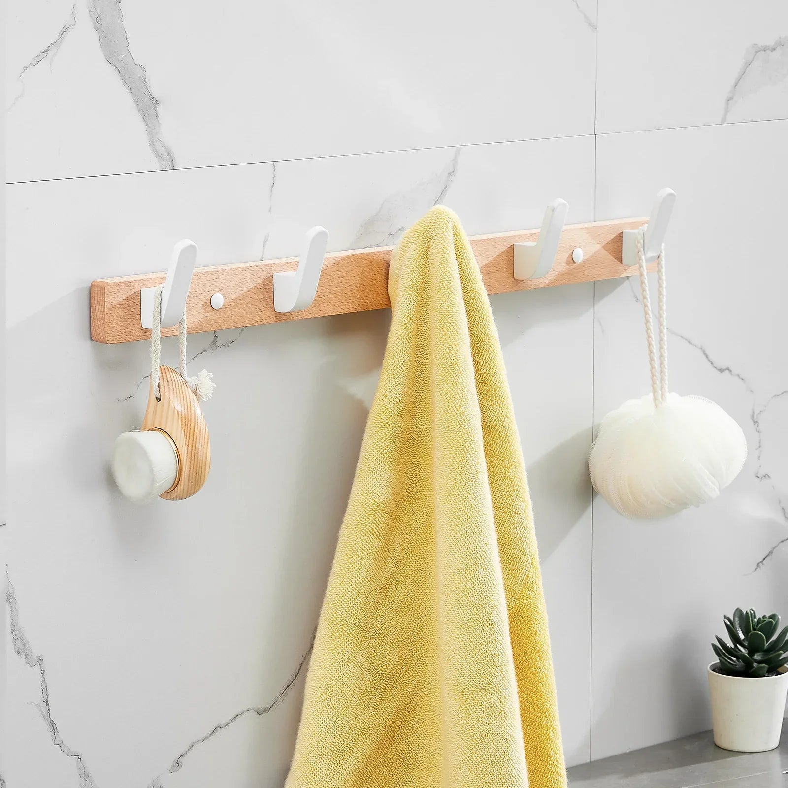 Space-Saving Black Wood 5-Hook Wall Rack (Nail Mount)