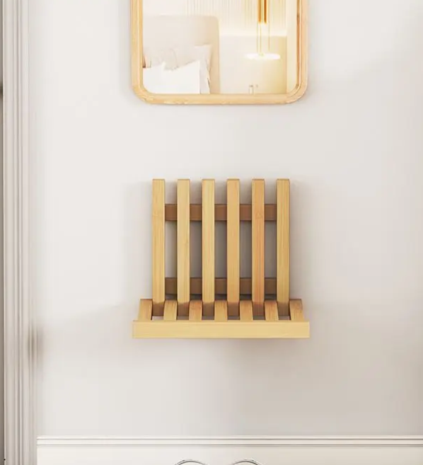Space-Saving & Drill-Free Solid Bamboo Folding Wall Bench