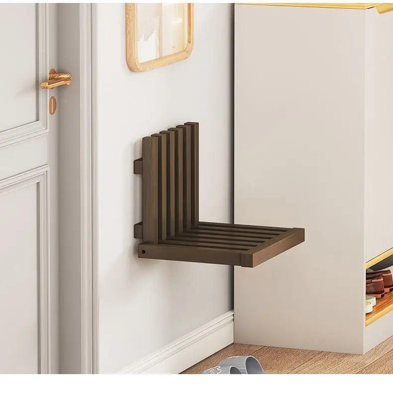 Space-Saving & Drill-Free Solid Bamboo Folding Wall Bench
