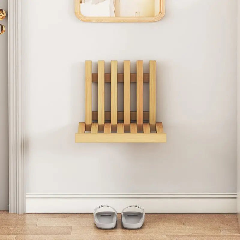 Space-Saving & Drill-Free Solid Bamboo Folding Wall Bench