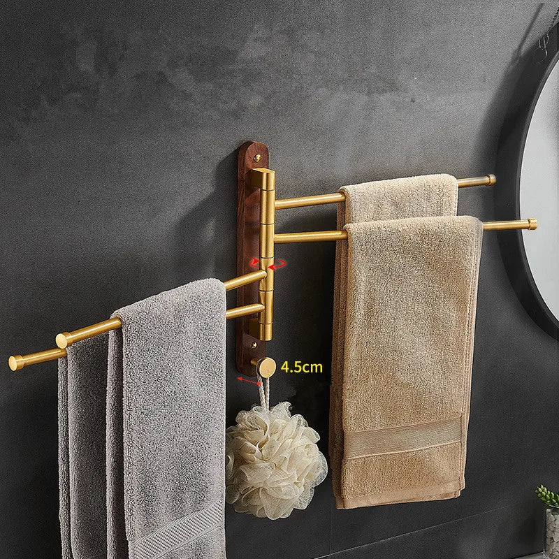 Space-Saving Foldable Brushed Gold Wood Towel Holder (Wall-Mounted)