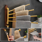 Space-Saving Foldable Brushed Gold Wood Towel Holder (Wall-Mounted)