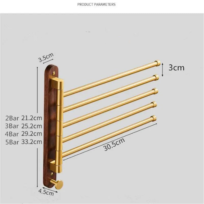 Space-Saving Foldable Brushed Gold Wood Towel Holder (Wall-Mounted)