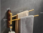 Space-Saving Foldable Brushed Gold Wood Towel Holder (Wall-Mounted)