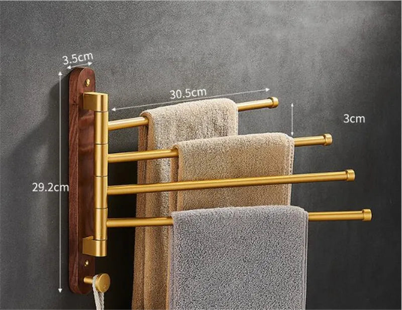 Space-Saving Foldable Brushed Gold Wood Towel Holder (Wall-Mounted)