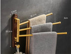 Space-Saving Foldable Brushed Gold Wood Towel Holder (Wall-Mounted)