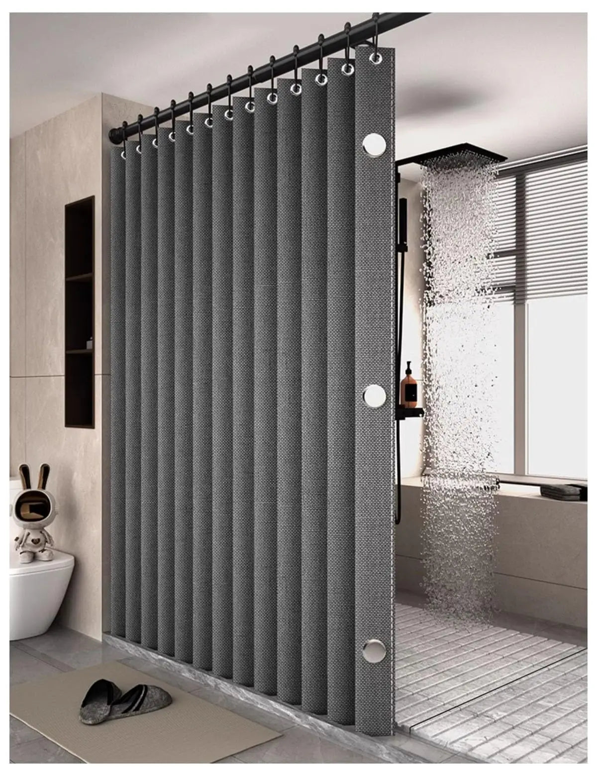 Space-Saving Foldable Magnetic Shower Curtain
