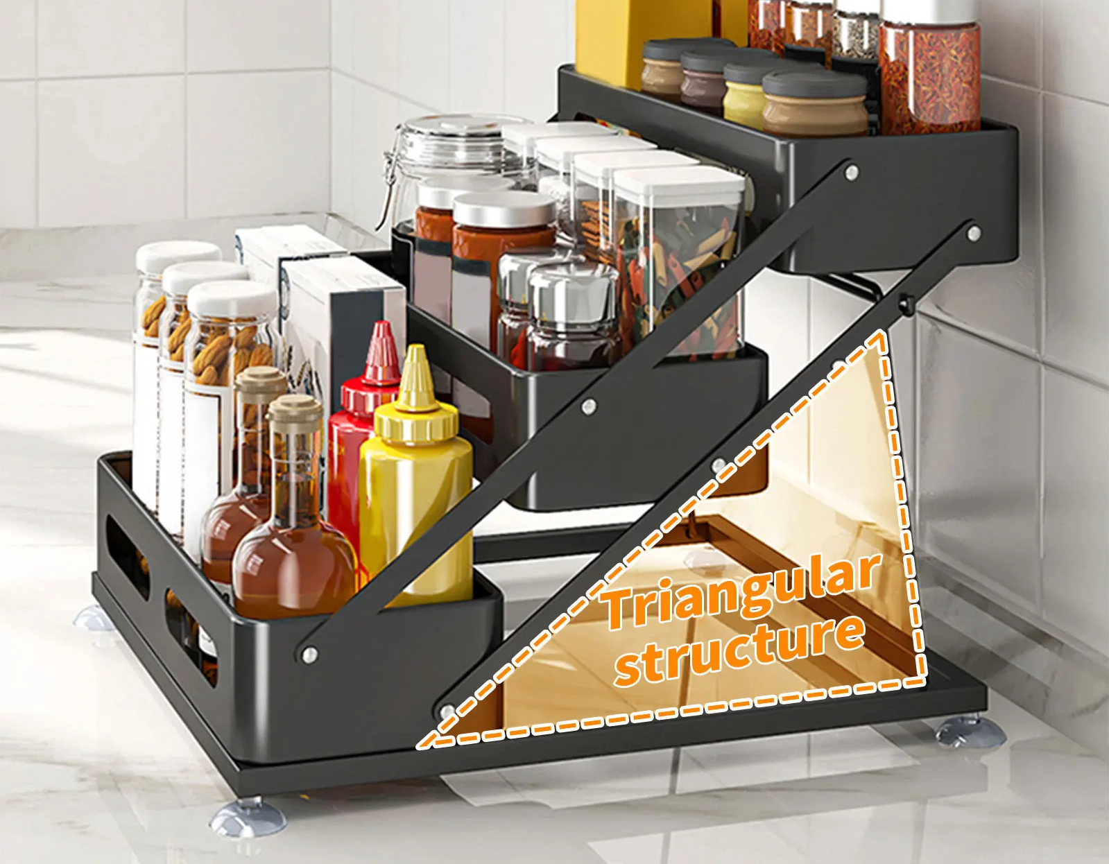 Space-Saving Foldable Powder-Coated Spice Rack (3-Tier)