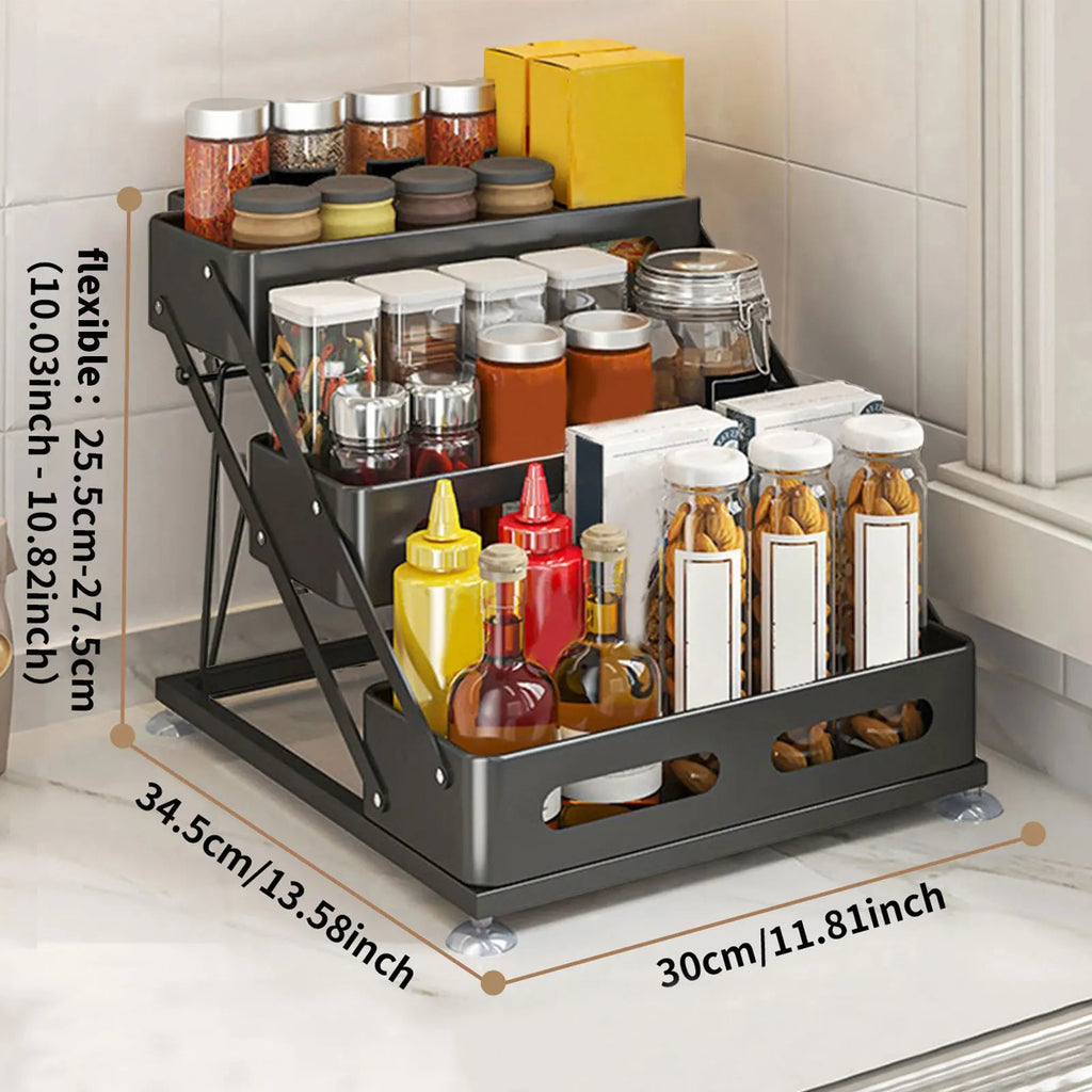 Space-Saving Foldable Powder-Coated Spice Rack (3-Tier)