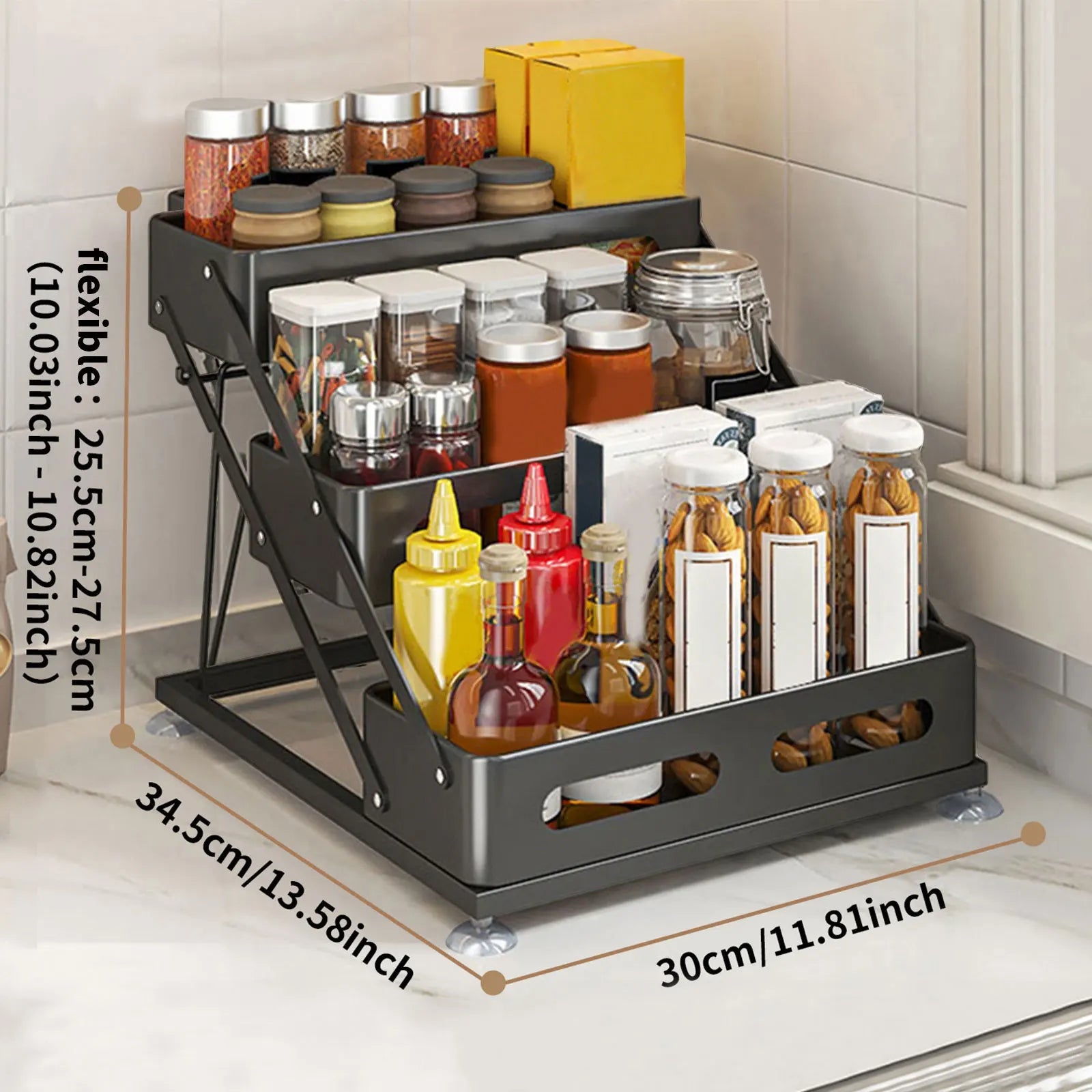 Space-Saving Foldable Powder-Coated Spice Rack (3-Tier)