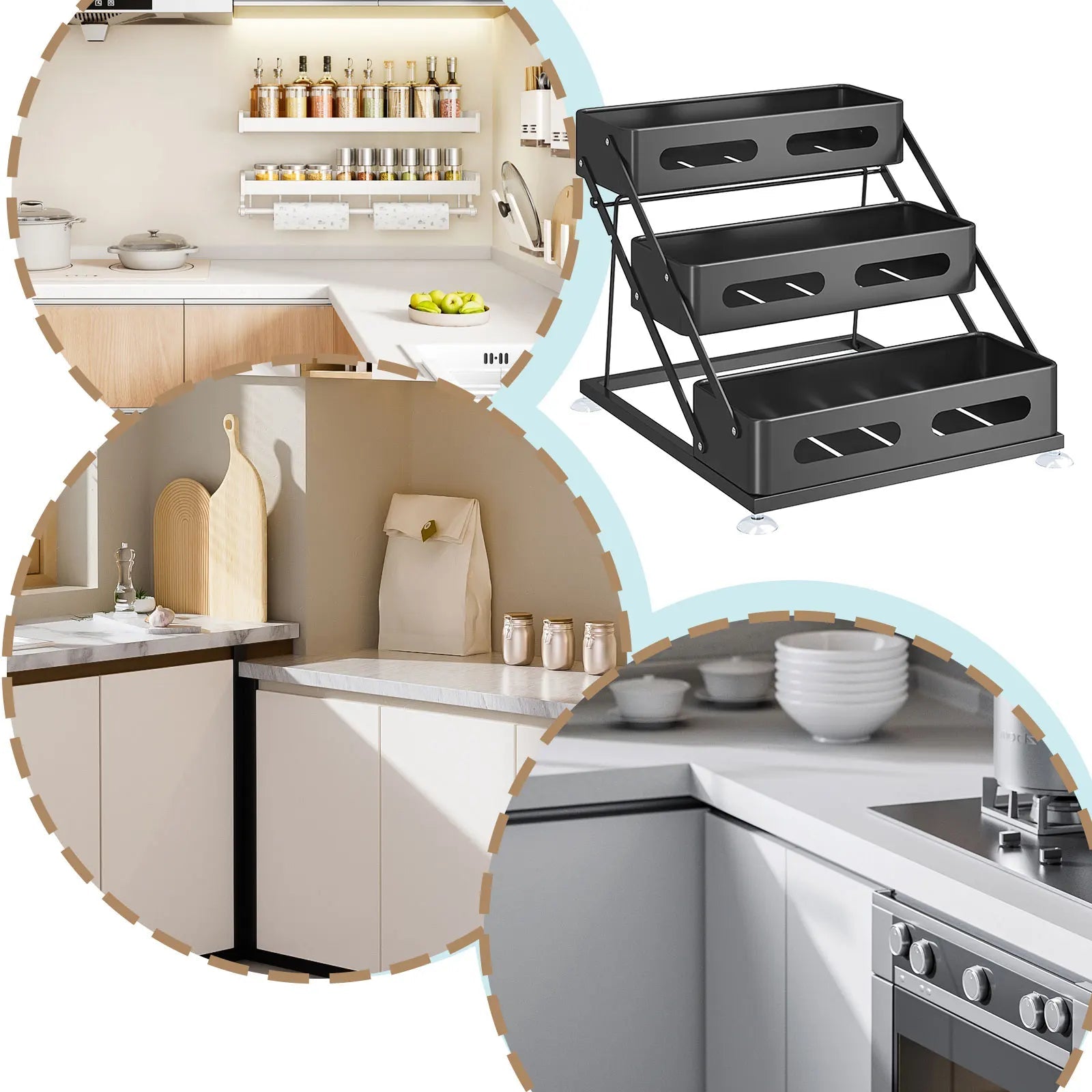 Space-Saving Foldable Powder-Coated Spice Rack (3-Tier)