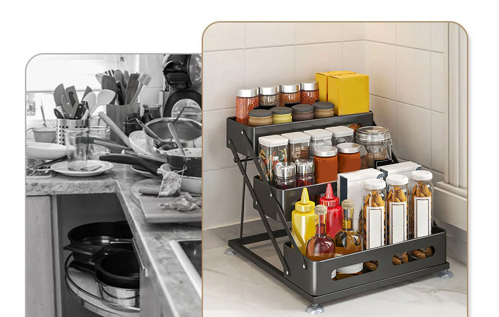 Space-Saving Foldable Powder-Coated Spice Rack (3-Tier)