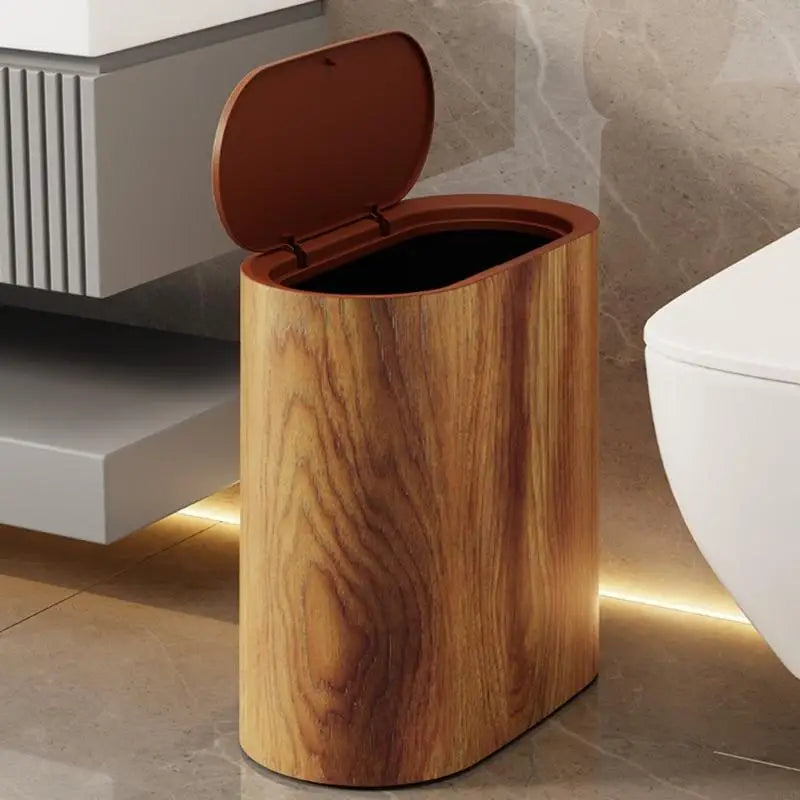 Space-Saving Hidden Lid Wood Trash Bin