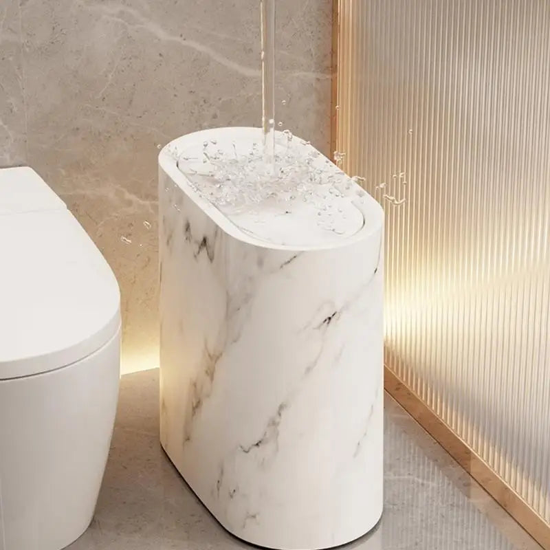 Space-Saving Hidden Lid Wood Trash Bin