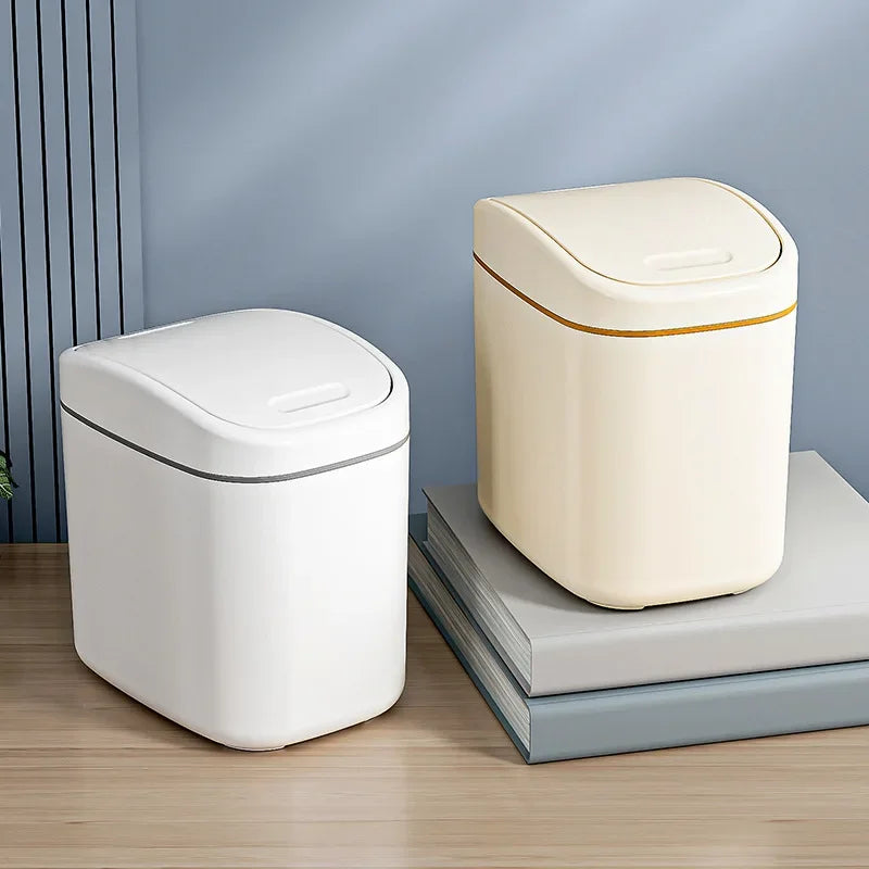 Space-Saving Hygienic Swing Lid Desk Trash Can