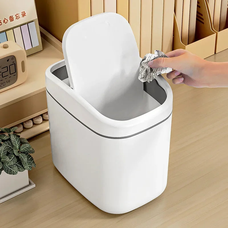 Space-Saving Hygienic Swing Lid Desk Trash Can