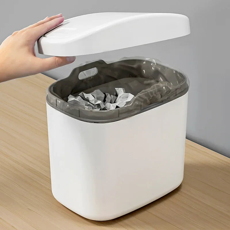 Space-Saving Hygienic Swing Lid Desk Trash Can