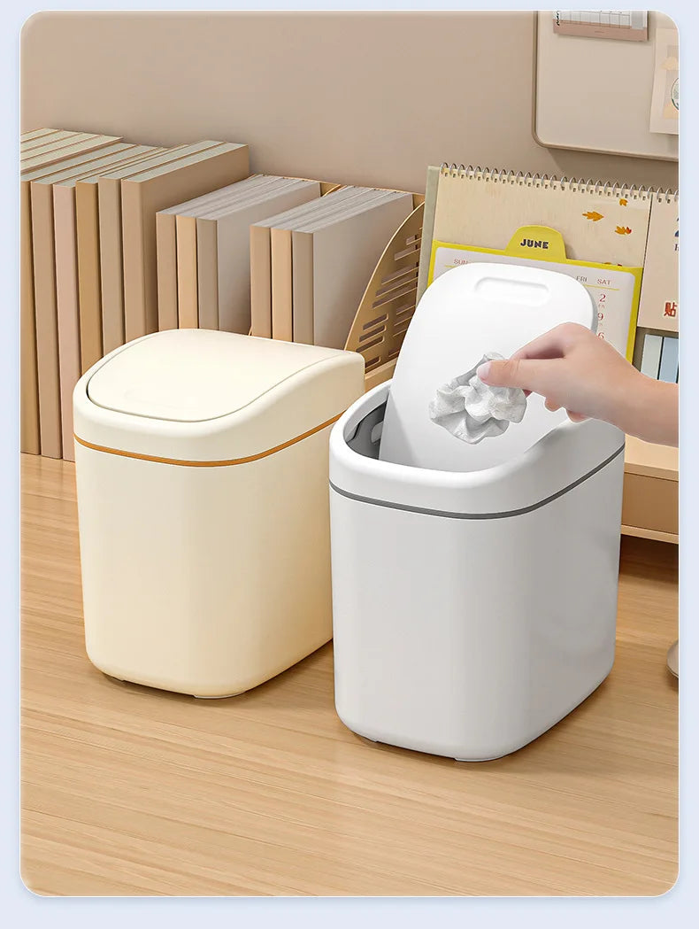 Space-Saving Hygienic Swing Lid Desk Trash Can