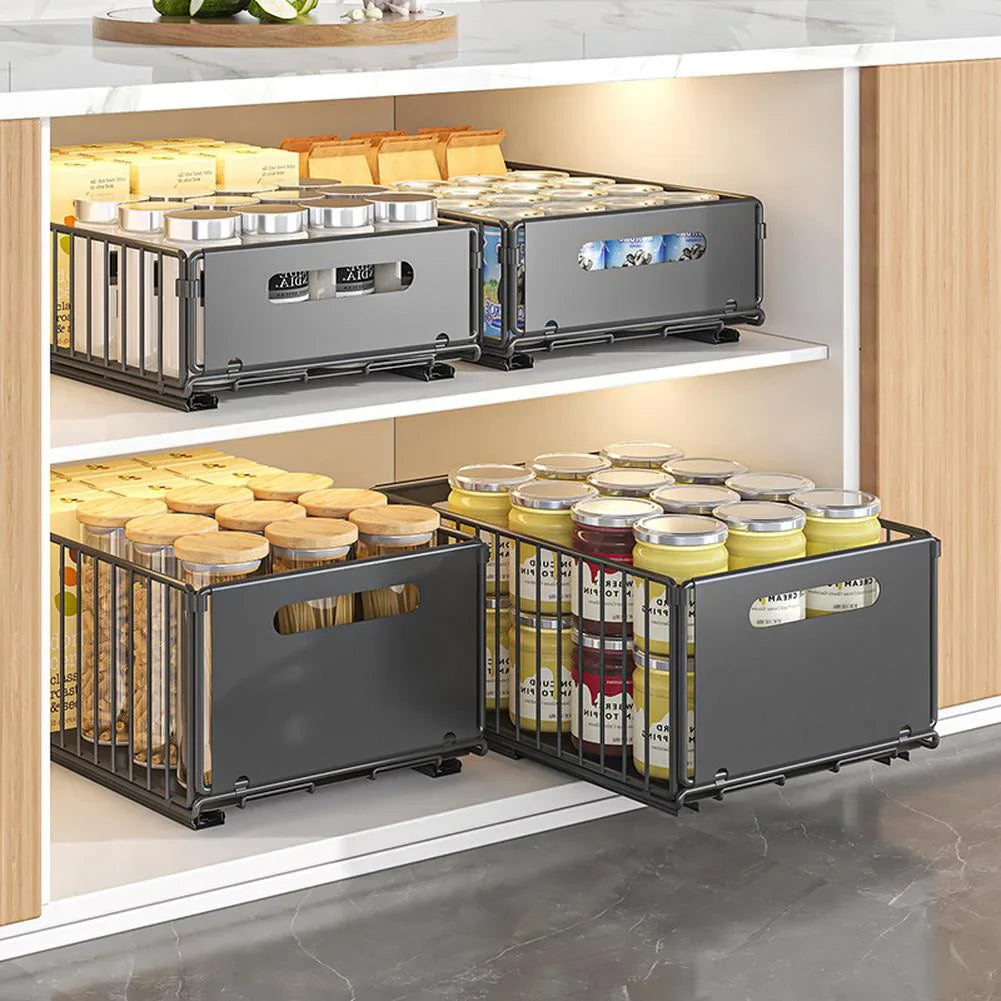 Space-Saving Metal Pull-Out Drawer Organizer (2-Piece Set)