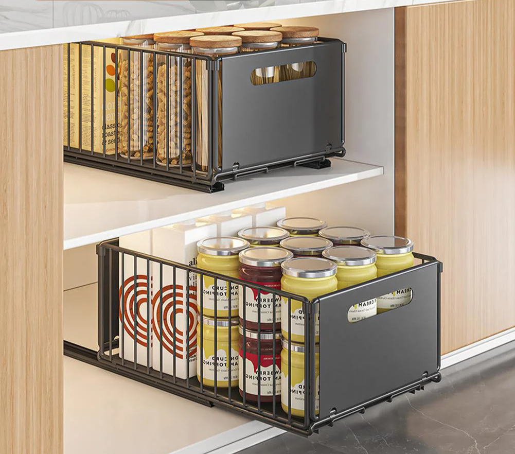 Space-Saving Metal Pull-Out Drawer Organizer (2-Piece Set)