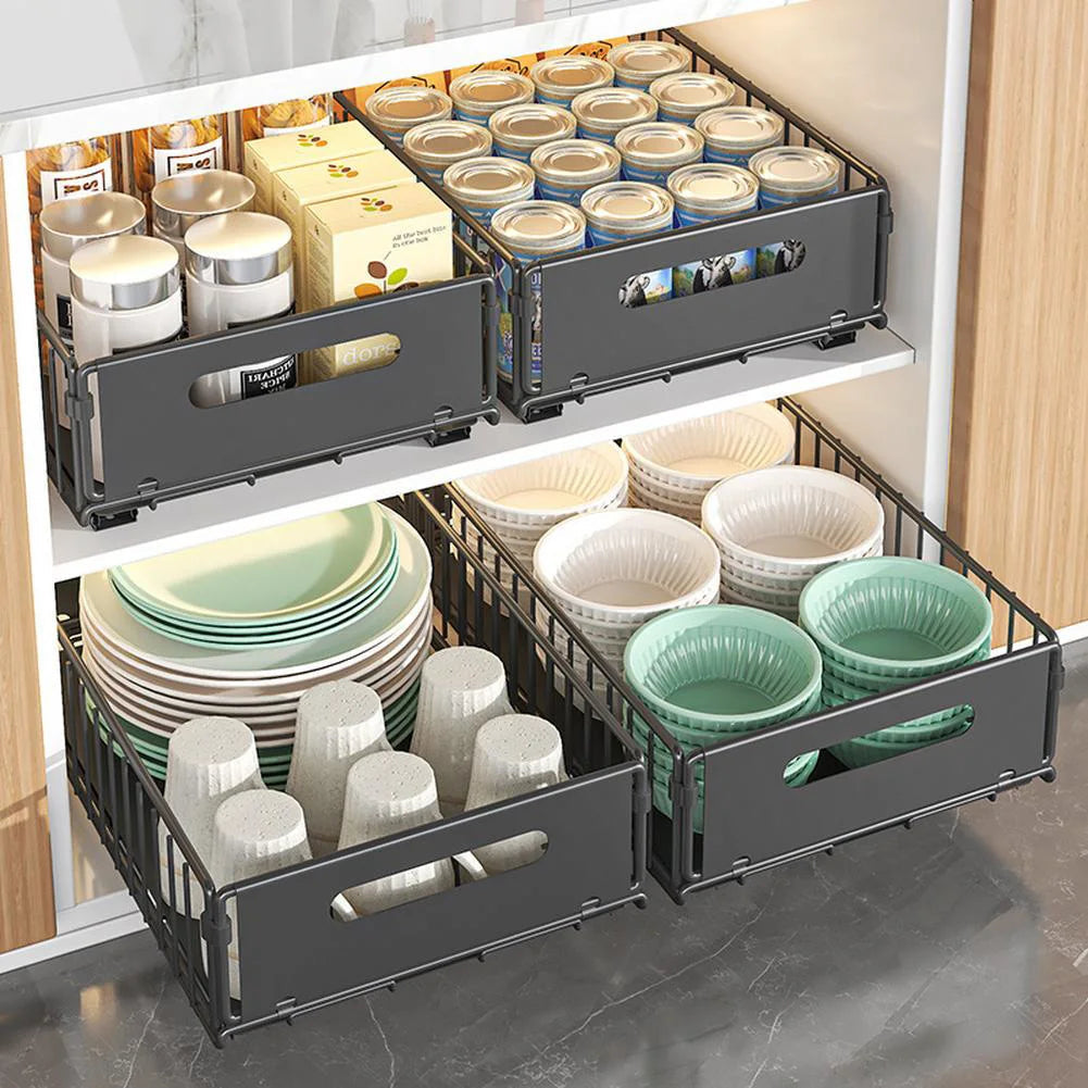 Space-Saving Metal Pull-Out Drawer Organizer (2-Piece Set)
