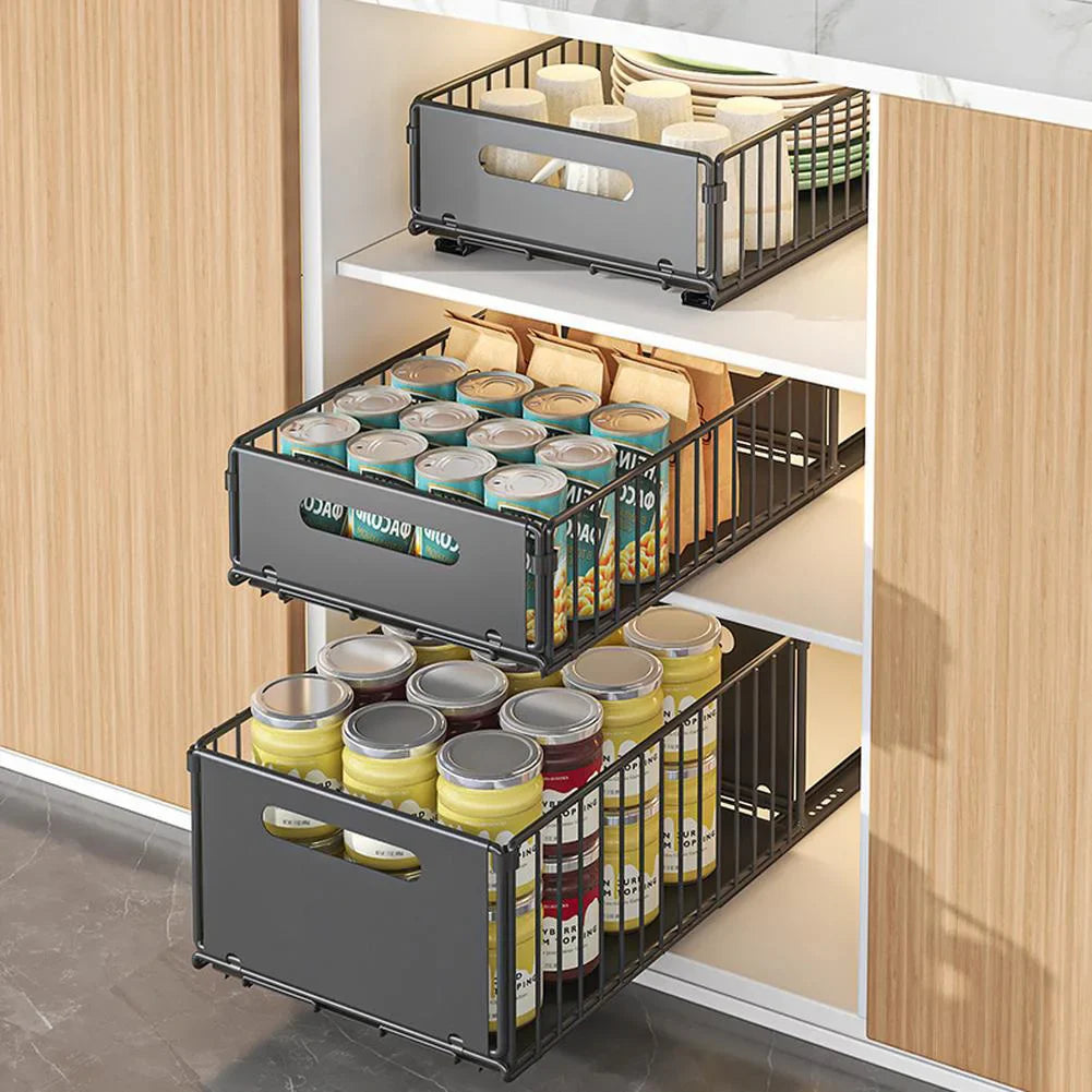Space-Saving Metal Pull-Out Drawer Organizer (2-Piece Set)