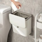 Space-Saving Press-Lid Wall-Mounted Trash Can (With Paper Holder)