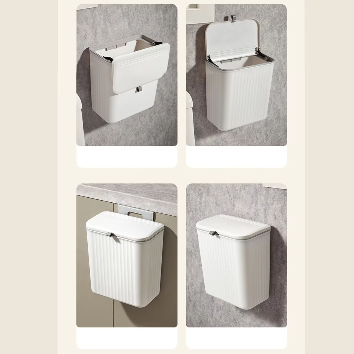 Space-Saving Press-Lid Wall-Mounted Trash Can (With Paper Holder)